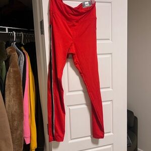 Red Active Leggings with Side Stripe